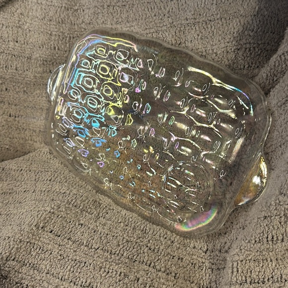 Vintage iridescent glass textured dish w/ space for 1 glass /see pics Beautiful - Picture 6 of 8
